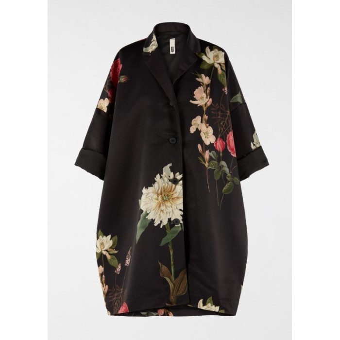 ABRIGO KIMONO NEGRO DE FLORES