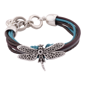PULSERA LIBÉLULA DE CUERO AZUL