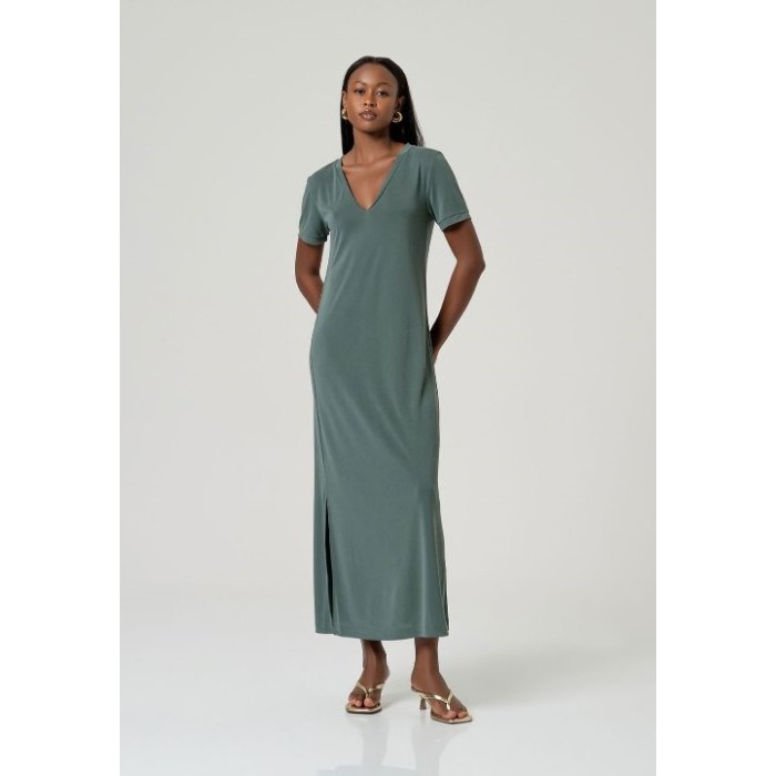 VESTIDO LARGO DE MODAL VERDE