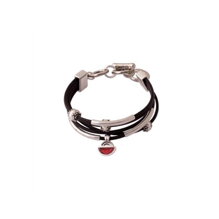 PULSERA CUERO PÉTALO ROJO