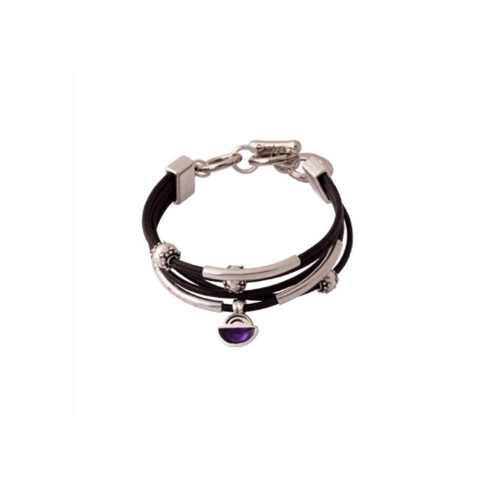 PULSERA CUERO PÉTALO LILA